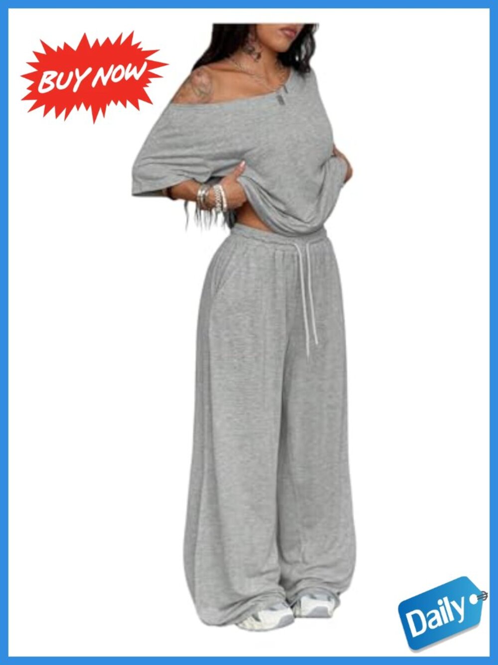 SOLY HUX Women's 2 Piece Off Shoulder Top and Wide Leg Sweatpants Set